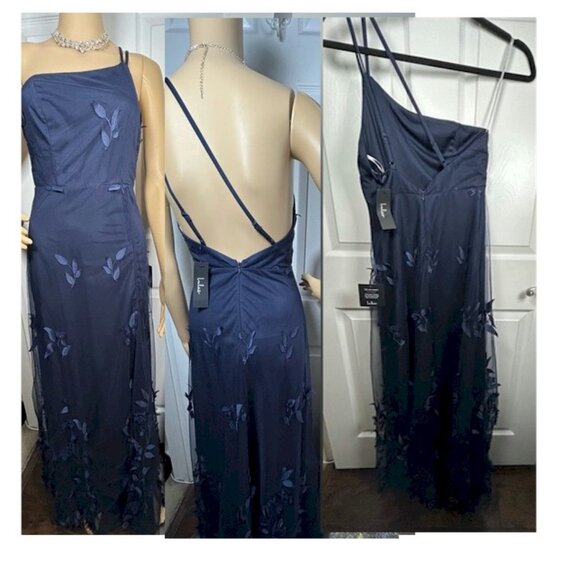 Lulus Regal Poise Navy Blue 3D Floral Applique One-Shoulder Maxi Dress XS NWT - Picture 16 of 16